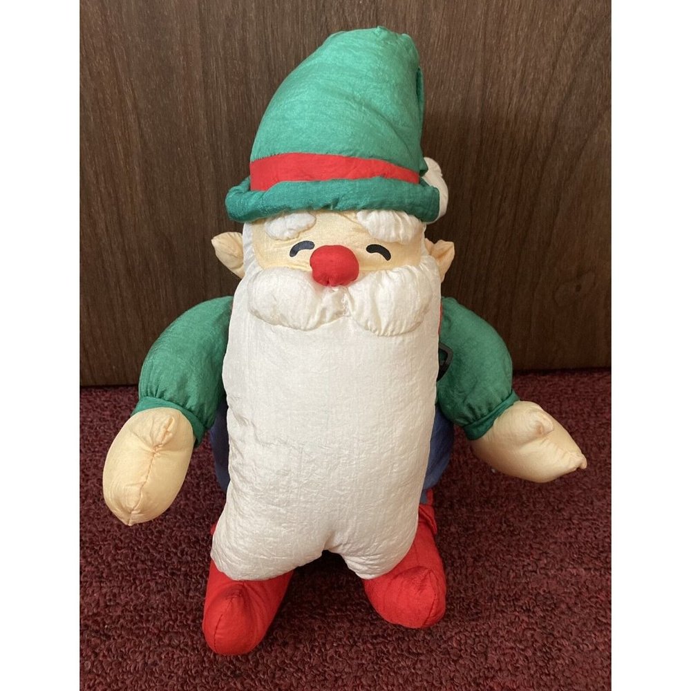 Vintage Nylon Plush Santa Elf 9” Doll Puffalump Style Christmas Department 56